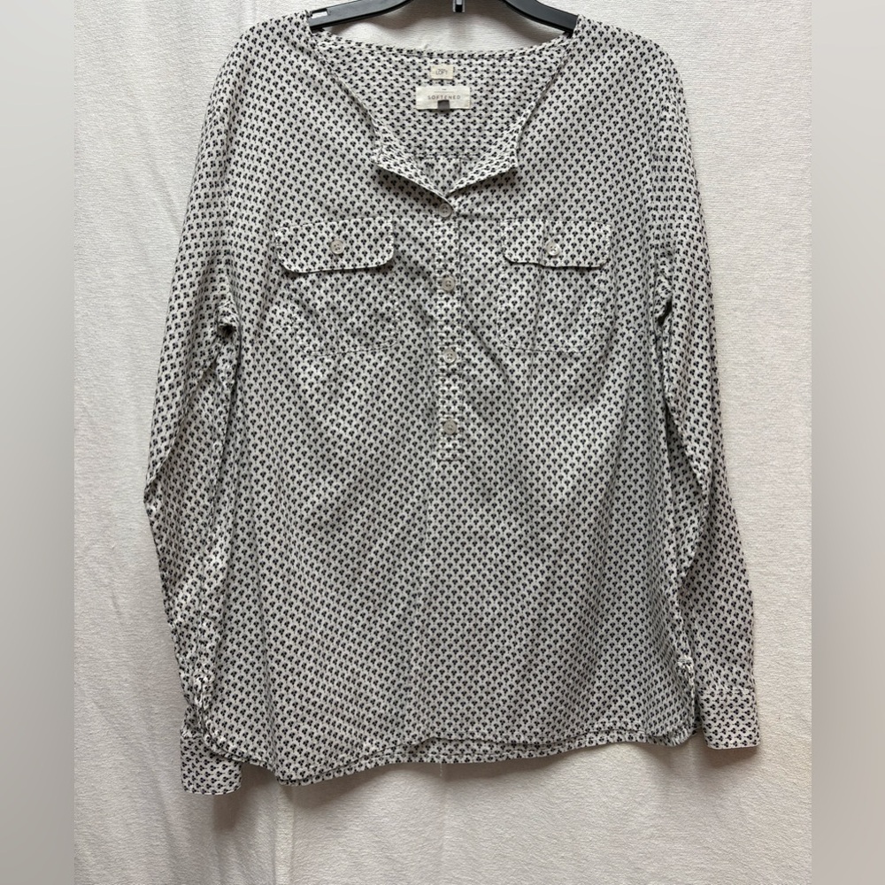 LOFT Black & White Printed Button Henley Top